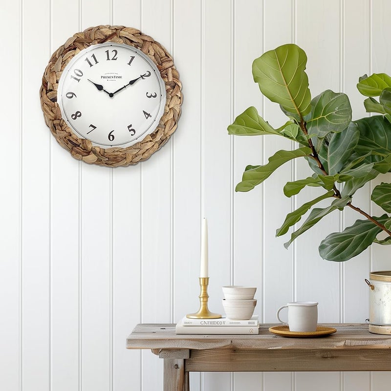 Presentime & Co Farmhouse Series, Rustic Woven Clock, 10.5 inch, Natural Woven Water Hyacinth/Sea Grass. Wall Sculpture, Wall Art and Timepiece for Home Decoration/Decoration/Farmhouse DÃ©cor. - Image 4